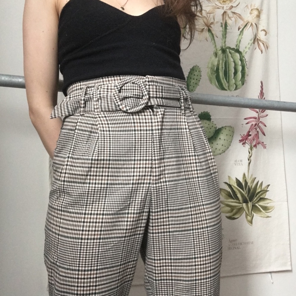 Zara Plaid high waisted belt pants